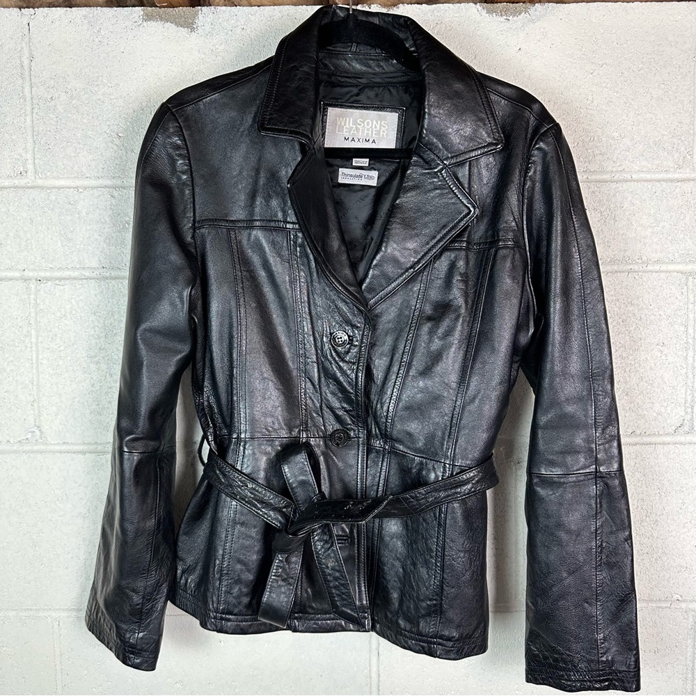 Wilsons Leather Black Fitted Blazer Leather Jacket size Large
